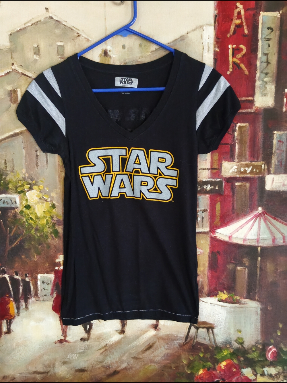 Star Wars Black Tee with Yellow-Outlined Gray Logo